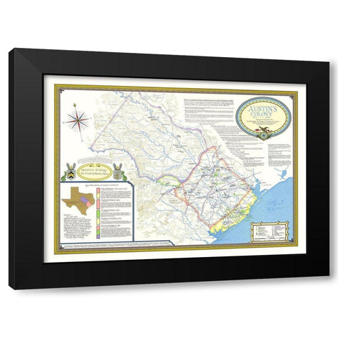 Austin Colony 1821-1836 Texas - 1993 Black Modern Wood Framed Art Print with Double Matting by Unknown