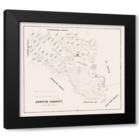 Austin County Texas - Walsh 1879 Black Modern Wood Framed Art Print with Double Matting by Walsh