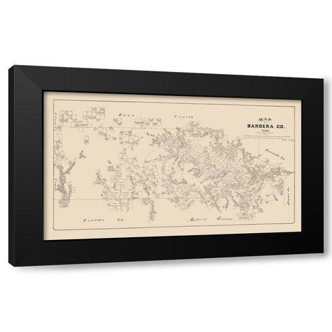 Bandera County Texas - Walsh 1879 Black Modern Wood Framed Art Print with Double Matting by Walsh