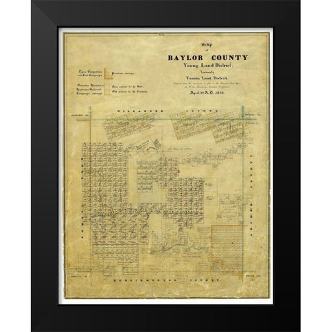 Baylor County Texas - Walsh 1859 Black Modern Wood Framed Art Print by Rosenberg