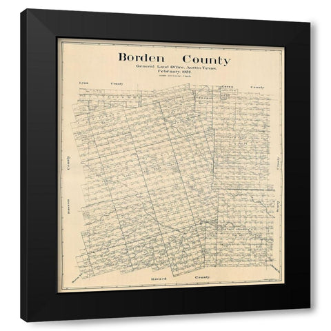 Borden County Texas - Hedick 1922 Black Modern Wood Framed Art Print with Double Matting by Hedick