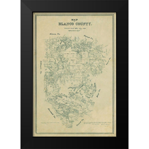 Blanco County Texas - Walsh 1880 Black Modern Wood Framed Art Print by Walsh