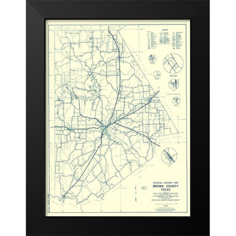 Brown Texas Highway - Highway Dept 1940 Black Modern Wood Framed Art Print by Highway Dept