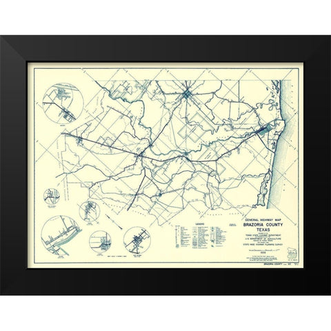 Brazoria Texas Highway - Highway Dept 1936 Black Modern Wood Framed Art Print by Highway Dept