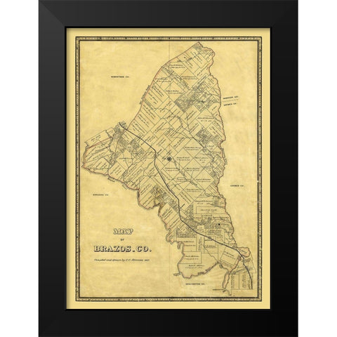 Brazos County Texas - Stremme 1867 Black Modern Wood Framed Art Print by Stremme