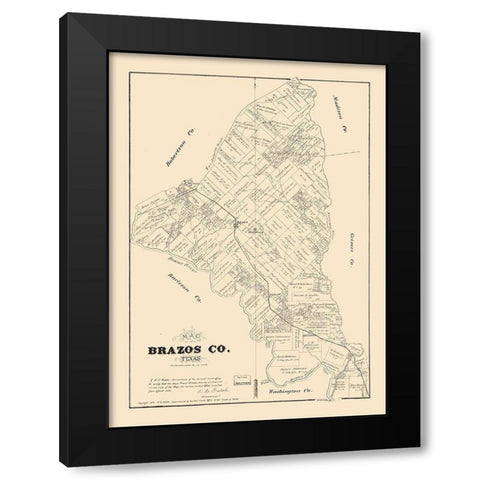 Brazos County Texas - Walsh 1879 Black Modern Wood Framed Art Print with Double Matting by Walsh