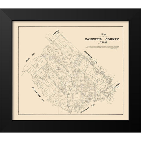 Caldwell County Texas - Walsh 1879 Black Modern Wood Framed Art Print by Walsh