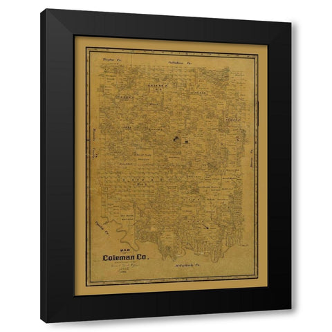 Coleman County Texas - Clark 1895 Black Modern Wood Framed Art Print with Double Matting by Clark
