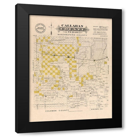 Callahan County Texas - Gast 1870 Black Modern Wood Framed Art Print by Gast
