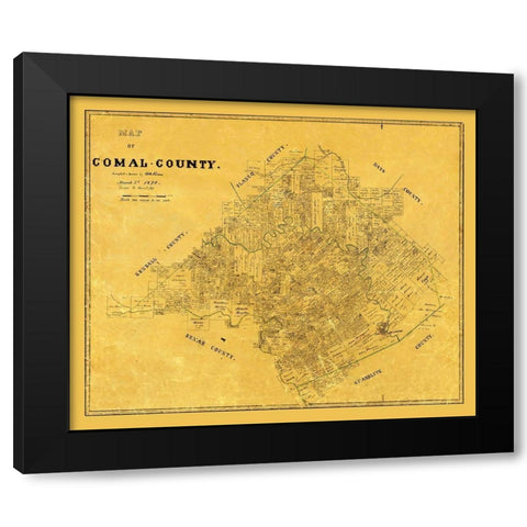 Comal County Texas - Groos 1874 Black Modern Wood Framed Art Print with Double Matting by Groos