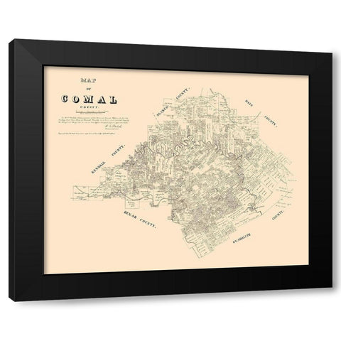 Comal County Texas - Walsh 1879 Black Modern Wood Framed Art Print with Double Matting by Walsh