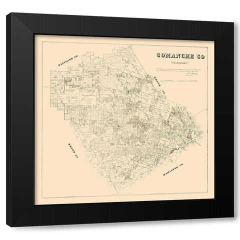 Comanche County Texas - Walsh 1879 Black Modern Wood Framed Art Print with Double Matting by Walsh