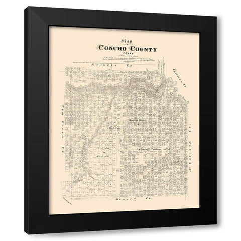 Concho County Texas - Walsh 1879 Black Modern Wood Framed Art Print with Double Matting by Walsh