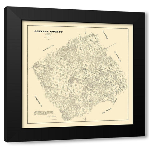 Coryell County Texas - Walsh 1879 Black Modern Wood Framed Art Print with Double Matting by Walsh