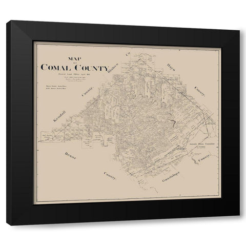 Comal County Texas - Pressler 1897 Black Modern Wood Framed Art Print with Double Matting by Pressler