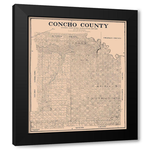Concho County Texas - Rosenberg 1897 Black Modern Wood Framed Art Print by Rosenberg