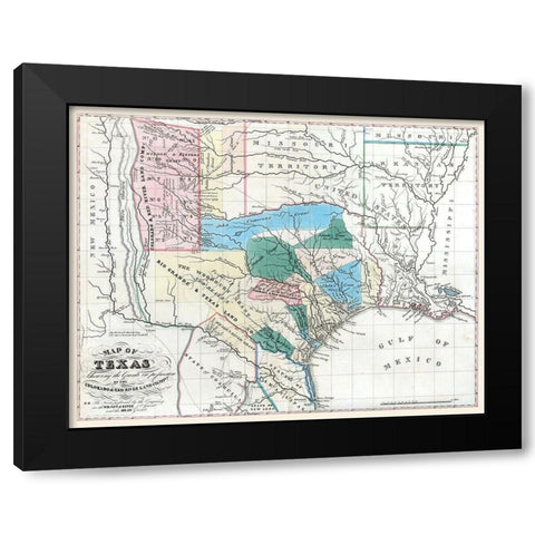 Texas - Colorado River - Konen Marche 1835 Black Modern Wood Framed Art Print with Double Matting by Marche