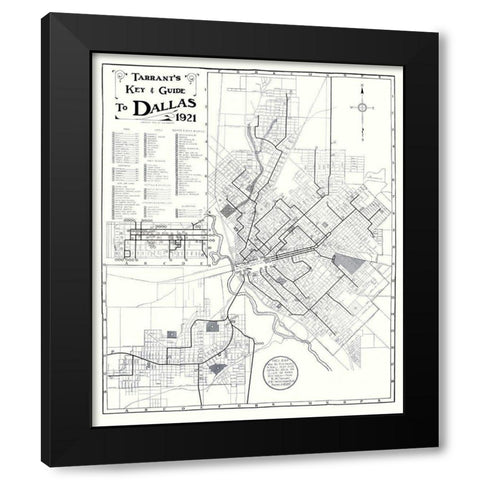 Dallas Texas Key and Guide - Tarrant 1921 Black Modern Wood Framed Art Print with Double Matting by Tarrant