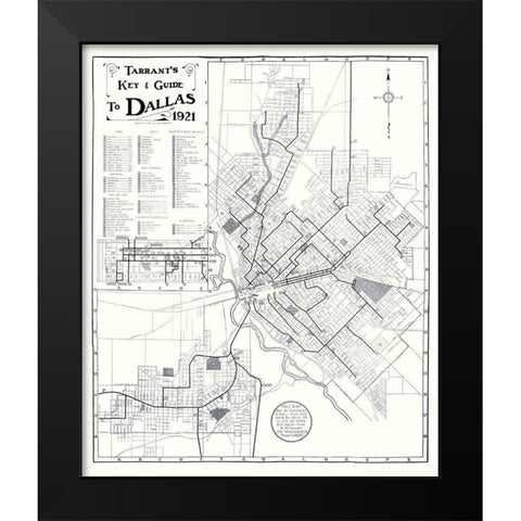 Dallas Texas Key and Guide - Tarrant 1921 Black Modern Wood Framed Art Print by Tarrant