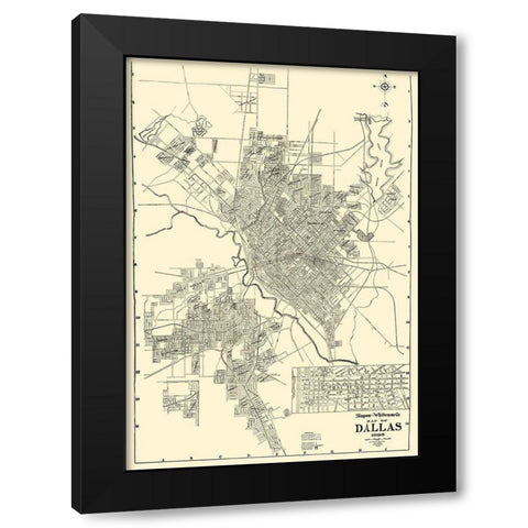 Dallas Texas - West 1925 Black Modern Wood Framed Art Print with Double Matting by West