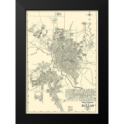 Dallas Texas - West 1925 Black Modern Wood Framed Art Print by West
