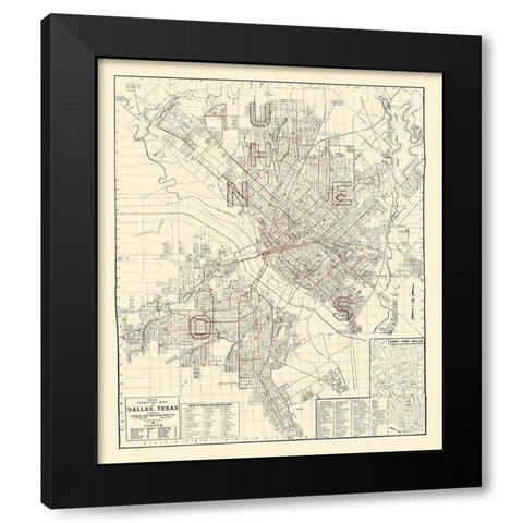 Dallas Texas - Evans 1937 Black Modern Wood Framed Art Print with Double Matting by Evans