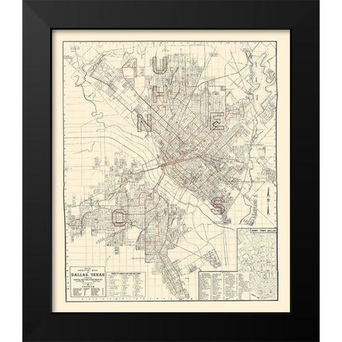 Dallas Texas - Evans 1937 Black Modern Wood Framed Art Print by Evans