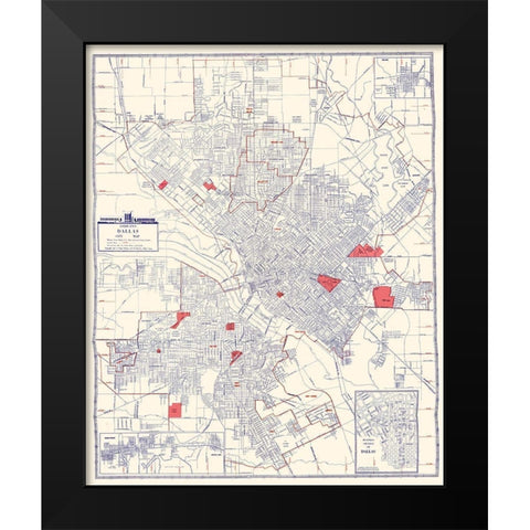 Dallas Texas - Ashburn 1947 Black Modern Wood Framed Art Print by Ashburn