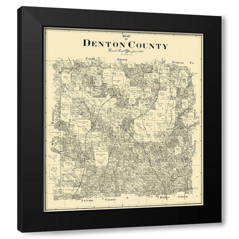 Denton Texas Landowner - General Land Office 1897 Black Modern Wood Framed Art Print by Land Office