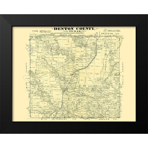 Denton Texas - Land Office 1878 Black Modern Wood Framed Art Print by Land Office