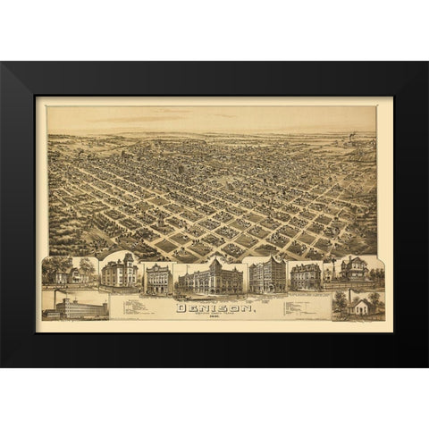 Denison Texas - Fowler 1891 Black Modern Wood Framed Art Print by Fowler