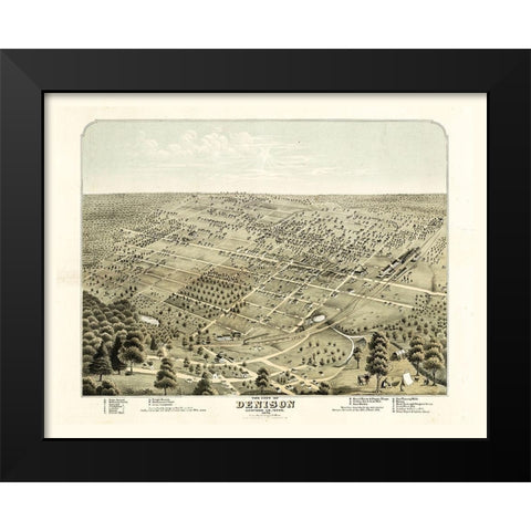 Denison Texas - Morse 1876 Black Modern Wood Framed Art Print by Morse