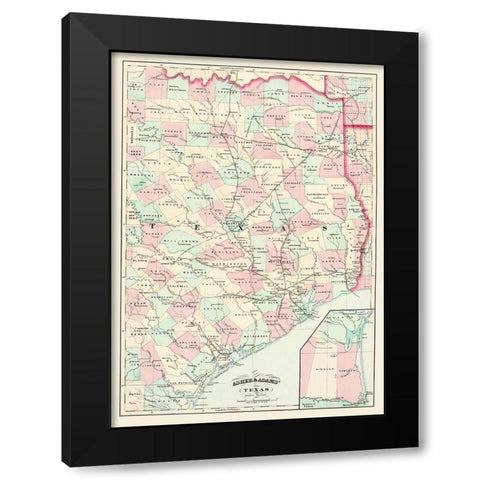 Texas Eastern Portion - Asher 1874 Black Modern Wood Framed Art Print with Double Matting by Asher