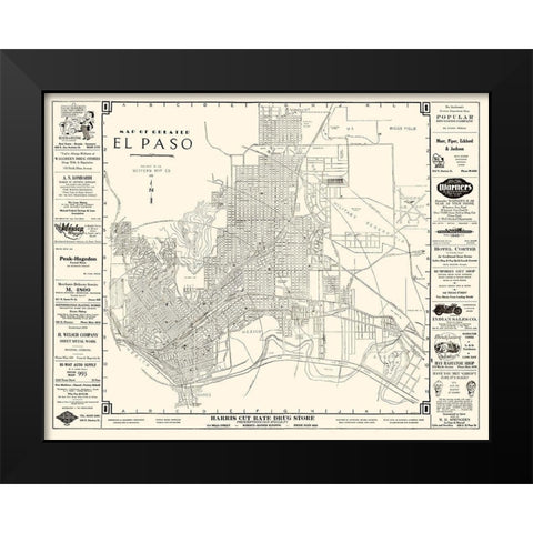 El Paso Texas - Western 1938 Black Modern Wood Framed Art Print by Western