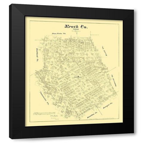 Erath County Texas - Walsh 1879 Black Modern Wood Framed Art Print with Double Matting by Walsh