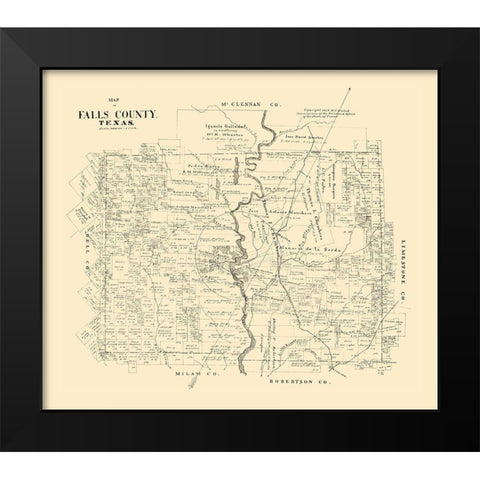 Falls County Texas - Walsh 1879 Black Modern Wood Framed Art Print by Walsh