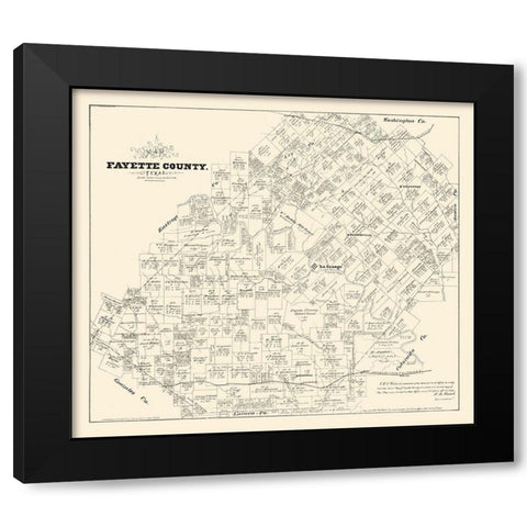 Fayette County Texas - Walsh 1879 Black Modern Wood Framed Art Print with Double Matting by Walsh