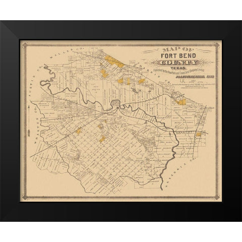 Fort Bend Texas Landowner - Land Office 1882 Black Modern Wood Framed Art Print by Land Office