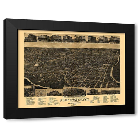 Fort Worth Texas - Beck 1885 Black Modern Wood Framed Art Print by Beck