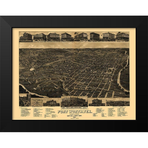 Fort Worth Texas - Beck 1885 Black Modern Wood Framed Art Print by Beck