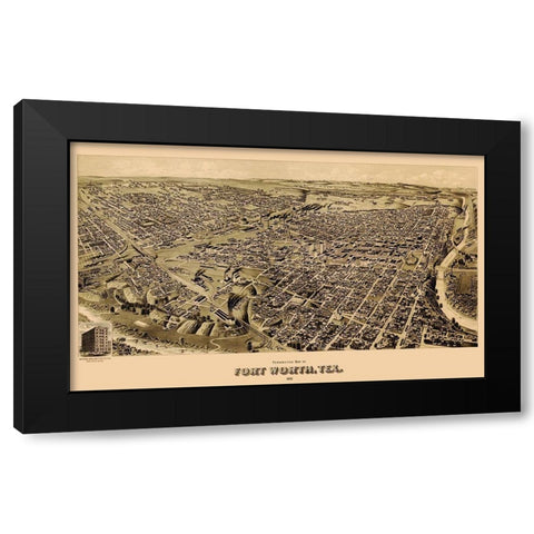 Fort Worth Texas - Wellge 1891 Black Modern Wood Framed Art Print with Double Matting by Wellge