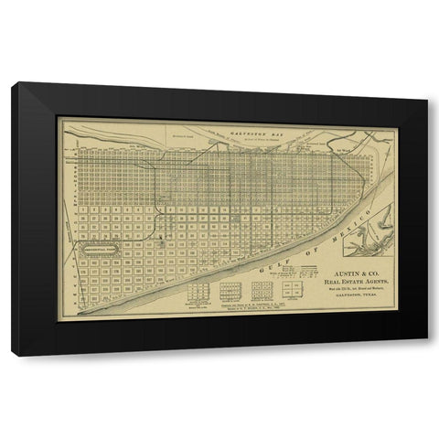 Galveston Texas - Austin 1891 Black Modern Wood Framed Art Print by Austin