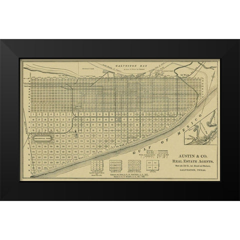 Galveston Texas - Austin 1891 Black Modern Wood Framed Art Print by Austin