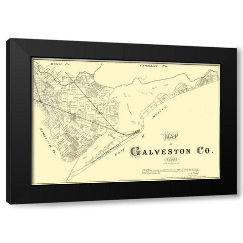 Galveston Texas - Land Office 1879 Black Modern Wood Framed Art Print with Double Matting by Land Office