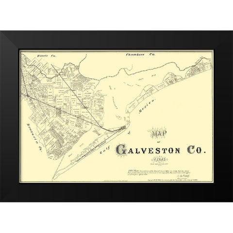 Galveston Texas - Land Office 1879 Black Modern Wood Framed Art Print by Land Office
