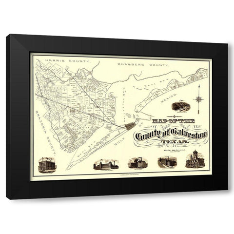 Galveston Texas - Clarke 1902 Black Modern Wood Framed Art Print with Double Matting by Clarke