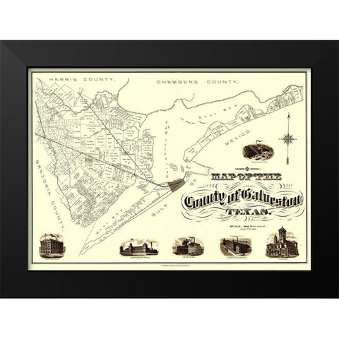 Galveston Texas - Clarke 1902 Black Modern Wood Framed Art Print by Clarke