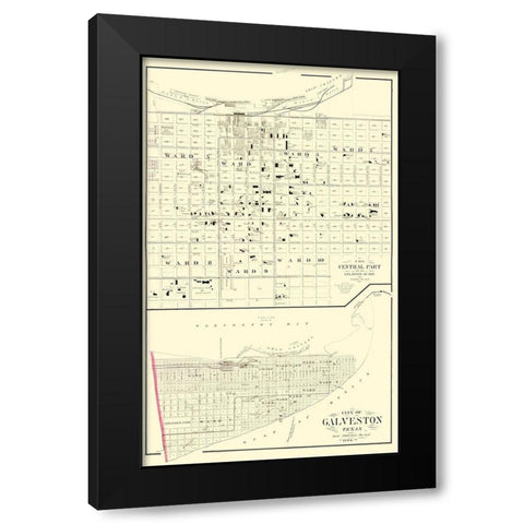 Galveston Texas - Gray 1884 Black Modern Wood Framed Art Print with Double Matting by Gray