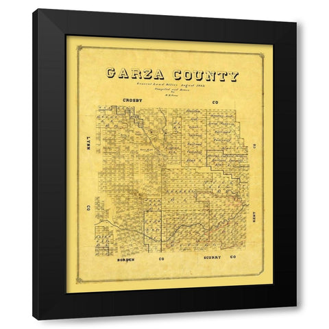 Garza County Texas - Groos 1889 Black Modern Wood Framed Art Print by Groos