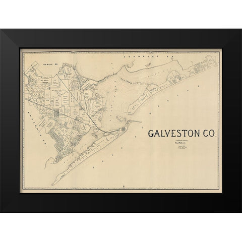 Galveston County Texas - Pressler 1891 Black Modern Wood Framed Art Print by Pressler